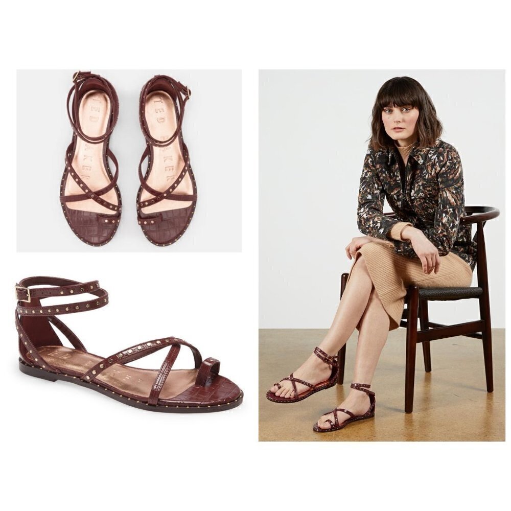 💕TED BAKER LONDON💕 Mathar Flat Studded Gladiator Sandal ~ Dark Brown 39.5 NWT